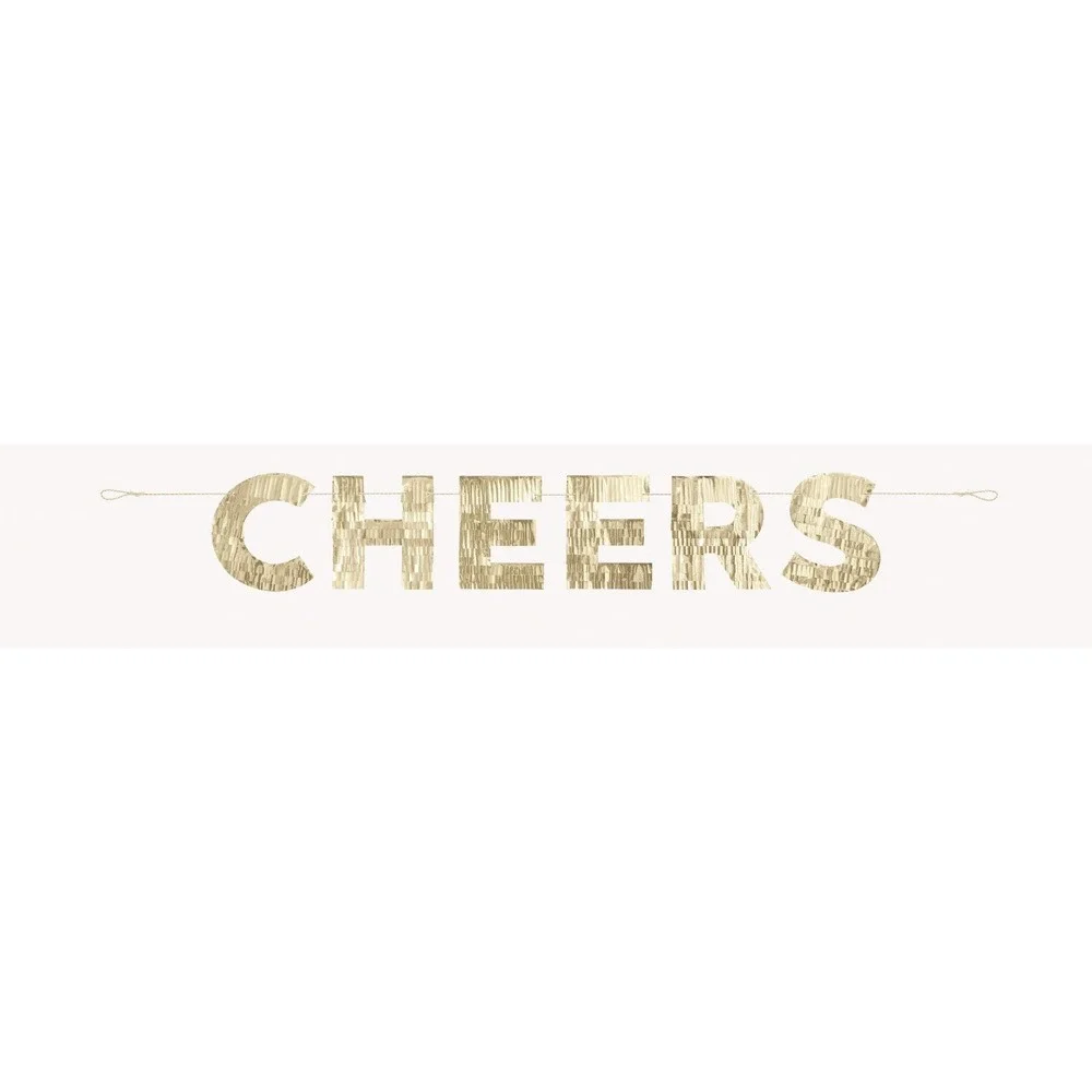 CHEERS Fringe Banner New Year's Christmas Gold Foil Metallic Party Deco 4 ft